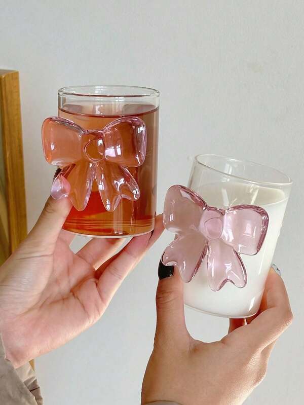 1-2 paquetes, Taza de vidrio de 300ml con novedad, asa con lazo rosa, lazo 3D, taza de café linda y bonita, gran regalo para novia, taza de vidrio con lazo de princesa, taza para beber jugos NIS