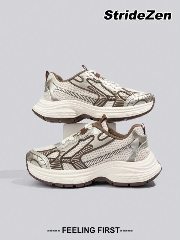 2025 Summer New Breathable Casual Sports Shoes, Women's Casual Thick Sole Sneakers, Solid Color Leisure Outdoor