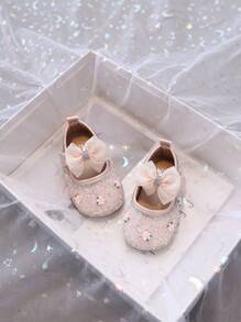 1 双幼儿女童 PU 皮革蝴蝶印花软底公主鞋，适合爬行，春夏秋季