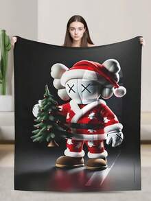 Kawss Kawaii Kaw Animation Theme Flannel Blanket - ,Print Blanket Living Room, Sofa And Travel - Gorgeous Mixed Color Gifts For Friends And Family, Double-Layer Blanket Comfortable Bedroom Decoration - màu đen - Xem 1