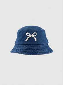 1 pièce Chapeau seau en jean lavé avec broderie de marguerite, chapeau seau unisexe pour la protection solaire, convient pour toutes les saisons