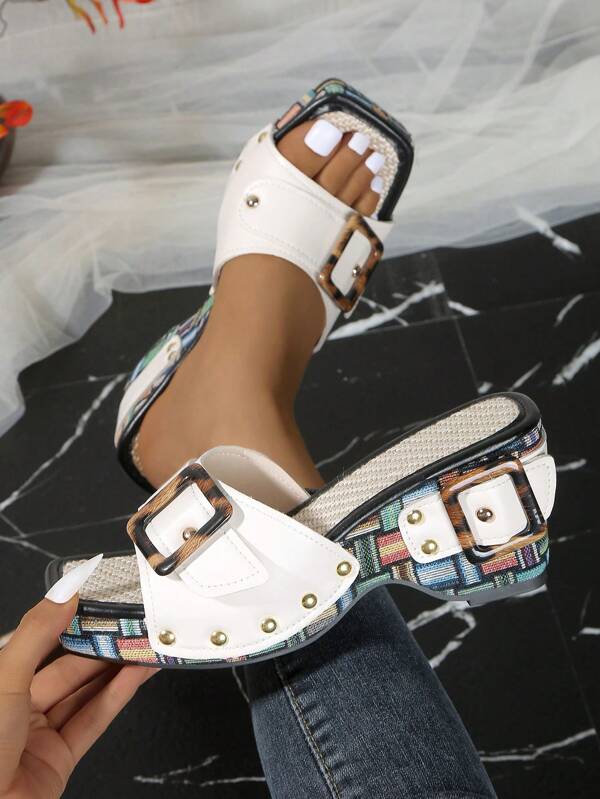 Platform Wedge Sandals With Rivets, Fashion Comfortable Versatile High Heel Sandals, Summer Sandals, Size 42