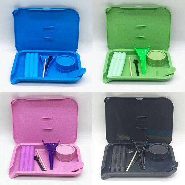 BKFUN Set di accessori per il fumo con vassoio e macinino, tubo di stoccaggio e caricatore - Accessori per il fumo essenziali, ideali come regali di Natale e per le vacanze