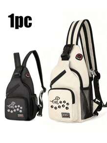 Mochila tiracolo com vários bolsos e estampa fofa de patas de cachorro, bolsa transversal casual de nylon, mochila de viagem e caminhada com alça com zíper, mini bolso no peito, bolsa de peito multifuncional, bolsa de ombro casual simples e de grande capacidade, para homens e mulheres, adequada para uso diário, atividades ao ar livre, viagens, caminhadas, portátil, escolha ideal para presentear, presente para namoradas, presente perfeito para mães de cachorros