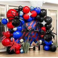 Spider Balloon Arch Garland Kit - 130Pcs Spider Theme Birthday Decorations Royal Blue Black Red Silver Spider Arch Kit For Man BabyShower Super Spider Hero Theme Party Decorations - 彩色 - 查看 5