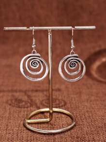 1 Pair Vintage Style Metallic Geometric Round, Square, Hollow, Asymmetrical Spiral Earrings, Everyday Use For Women
