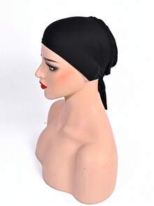 1pc Women's New Solid Color Viscose Elastic Drawstring Adjustable Headband Cap - Strappy Bottom Hat - View 6