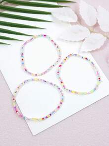 Set de 3 piezas de ajorcas bohemias de cuentas de semillas de colores, adecuado para playa y viajes, color aleatorio - Multicolor - Ver 8