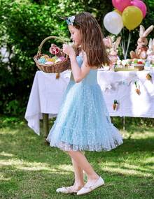 2025Toddler Girls Tulle Dress Rainbow Tutu Birthday Princess Dresses Formal Photo Shoot Outfit Summer Clothes 2-6T'Sprout Style' - 藍色 - 查看 8