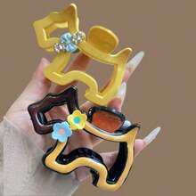 1 件套法国醋酸纤维发夹，复古镂空玳瑁色，中号抓发夹，半扎头发，后脑勺发爪，女式发夹发夹发夹发夹秋冬爪夹发饰女士度假装女士 - 彩色 - 查看 11