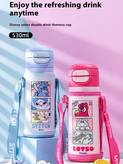 Disney Children's Mug Students School 316 Stainless Steel Insulated Mug One Lid Dual Drinking Bottle Mugs Cups With Mug Sleeves Insulation Keeps Cold Carry On Straw Mugs School Season