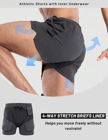 2 Pack Gym Shorts For Men Quick Dry Athletic Shorts With Brief Liner/Pockets For Running Workout Active, 3 Inch Inseam - Black/Dark Grey - View 11
