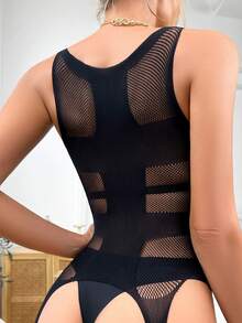 性感内衣女式性感闪耀水钻渔网新年情人节内衣套装泰迪情趣网眼狂欢装内衣 - 黑色 - 查看 5