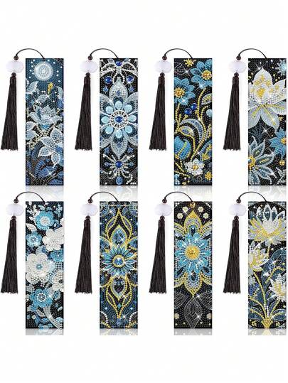 8pcs Diamond Art Bookmarks, 5D Mandala Floral Beaded Acrylic Tassel Bookmarks, DIY Craft Supplies For Beginners And Adults, Gifts For Readers