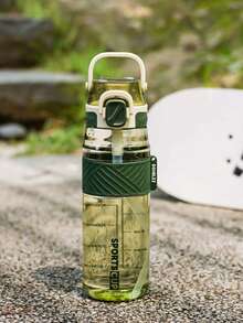 1个1000毫升/800毫升/600毫升户外运动便携水瓶，带吸管，耐用，绿色，带安全盖和提手，适合日常通勤、户外露营、办公、户外活动、万圣节、圣诞节和新年礼物 - 彩色 - 查看 24