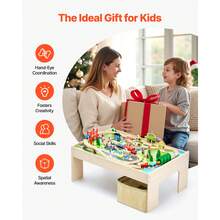 Train Table, 84 Multicolor Pieces Wooden Kids Activity Table With Collapsible Storage Bin, 3-In-1 Wooden Train Set For Gaming, Drawing, Reading, Eating, Creative Toy Set For Kids Ages 3+ - 84 Multicolor Pieces - View 6