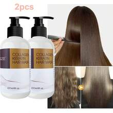 GZE 2 件装胶原蛋白角蛋白发膜 - 深层护理干燥受损发质 - 恢复光泽、强韧和弹性 - 蕴含摩洛哥坚果油、椰子油和乳木果油 - 滋养修复配方，令秀发健康亮丽 - 8 液盎司 - 棕色 - 查看 5