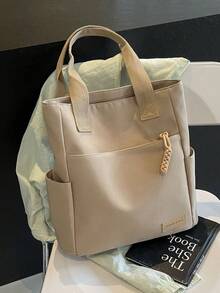 多口袋帆布背包、单肩包、手提包，适合大学生 - 卡其色 - 查看 3