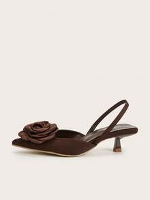 Women's Floral Satin Pointed Toe Kitten Heel Slip-On Shoes, Solid Color Elegant Party Mule Flats, Comfortable Low Heel Commuting Sandals