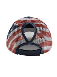 1PC Adjustable Men's Breathable Mesh Trucker Hat With American Flag, Women's Baseball Cap With Ponytail Hole, Distressed Black Mesh Embroidery Baseball Cap, Suitable For Outdoor Sports, Golf, Fishing And Casual Wear|Baseball Cap. Trucker Hat For Women