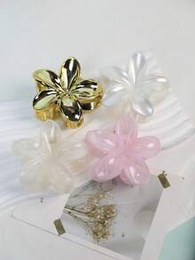 4 件/套 8 厘米/3.15 英寸 Y2K 女士亚克力锥形小花发夹，优雅精致，后脑勺半扎发盘，甜美时尚配饰，抓夹，可爱清新简约，适合日常佩戴，夏季海滩发饰，花朵发夹，时尚发爪夹，秋季配饰 - 彩色 - 查看 3