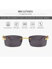 Retro Rectangular Frameless Sunglasses For Men And Women, Frameless Colored Lens Glasses - 黑色 - 查看 5