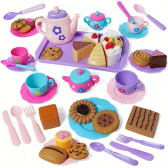 Ensemble de thé pour petite fille, service à thé de dessert d'après-midi factice, service à thé de princesse pour le temps du thé, jouets de cuisine théière, cadeaux de Pâques pour les anniversaires des enfants