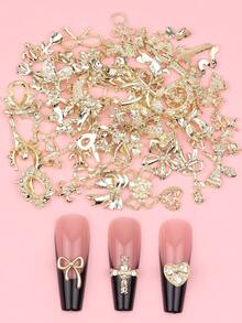 30pcs Y2K Random Mixed Butterfly, Heart, Cross Nail Art Decorations, DIY Nail Accessories, Nail Jewelry, Nail Gems Nails - Gold - View 2