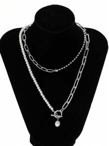 1pc Punk Style Metal Chain Long Layered Necklace, Fashionable Party Jewelry For Women