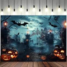 Halloween Ghost Background Fabric Made Of Polyester Material, Available In Various Styles, Witch Room, With Pumpkin Bats And Full Moon Indoor And Outdoor Multifunctional Wall Decoration Banner Background - Multicolor - View 4