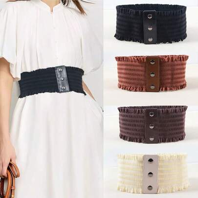 1 件女士花卉弹性腰带，纯色弹力宽腰带，适合休闲装、连衣裙、秋季西装、万圣节