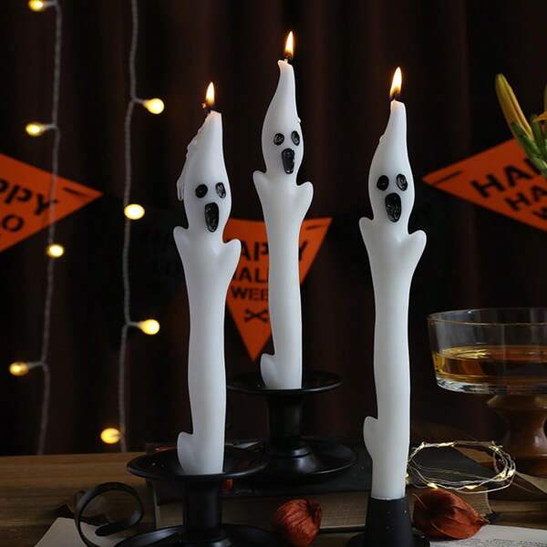 1 pieza/25CM Vela larga con forma de fantasma para Halloween, vela decorativa para crear una atmósfera terrorífica en el hogar, apta para decoración de fiestas, iluminación, relajación y meditación, decoración de festivales, decoración de mesa, vela de cera de soja con forma de poste, regalos creativos para festivales
