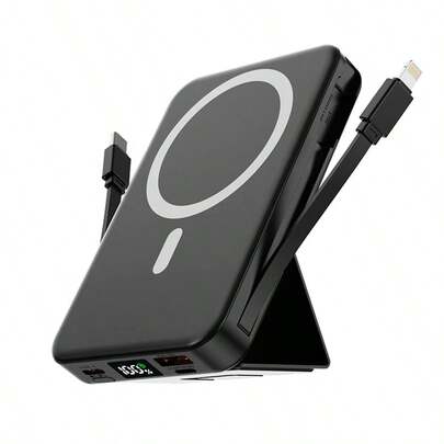 Magnetic Wireless Power Bank 3-In-1 10000mAh 22.5W PD Fast Charging LED Display Portable Charger With Stand Compatible With Iphone & Android Smartphones Lithium Battery Chargeable Device. Mag-Safe Power Bank Compatible Compatible With Iphone 16/15/14/13/12 Suitable For Summer Holiday Outdoor Travel/Camping And Hand Free Emergency Backup Mobile Power Supply Gifts For Family, Friends, Birthday