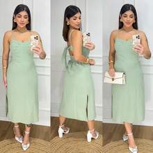 ''Elegant Women's Midi Dress With Slits And Adjustable Straps. Summer Fashion . Simple, Split - Màu xanh Bạc hà - Xem 1