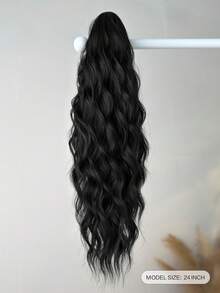 22 Inch Black Water Wave Natural Curly Clip-In Ponytail Hair Extensions, Soft & Natural, Heat Resistant Synthetic Hair, For Women