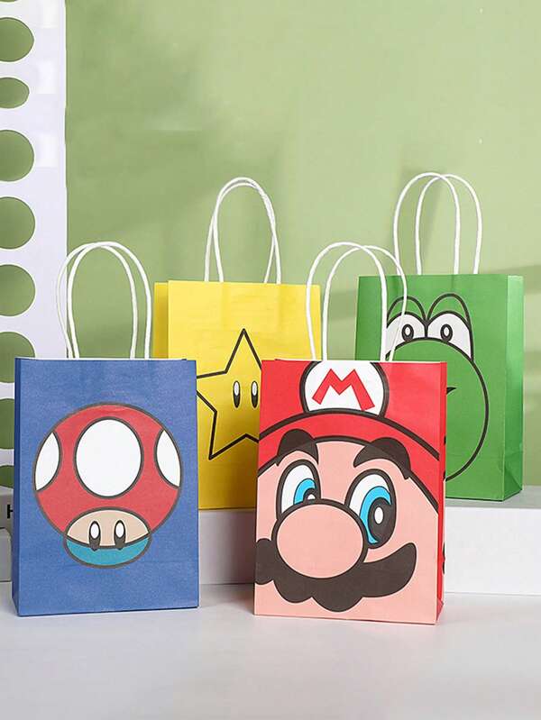 Super Mario Cartoon Mario Mari Kraft Paper Tote Bag, Party, Anime Character Gift Gift Bag, Shopping Packaging Bag