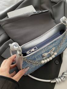 热销西部牛仔补丁风格女士单肩包，欧美秋冬时尚配饰钱包新品，非常适合日常出游、通勤、逛街。 - 寶藍色 - 查看 8