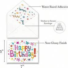SHUS0087-100 Happy Birthday Cards Bulk Blank Inside With Envelopes And Stickers 20 Unique Bright Colorful Designs Notes Large 5x7 Inches Folded Thick Cardstock In A Sturdy Packaging - 多重設計 - 查看 5