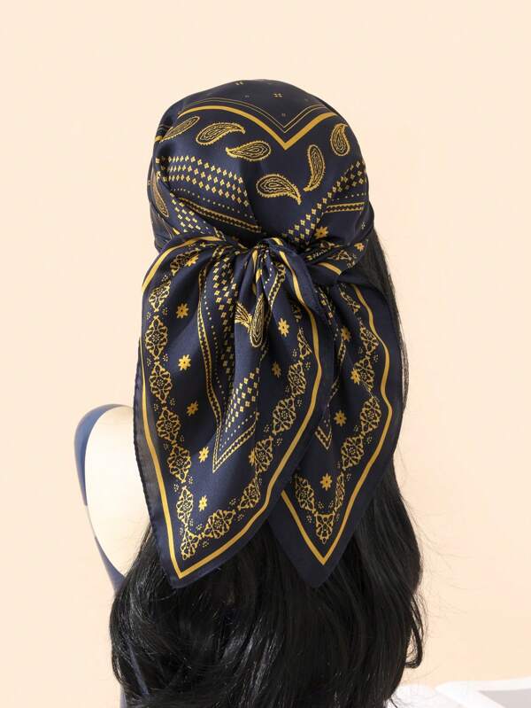 1 pièce Foulard imprimé pour femme, cravate de travail, bandeau mode 70 carrés en satin de soie. Convient pour les affaires, le style décontracté et la mode de rue. Bandana, serre-tête, bandeau idéal pour habiller votre look