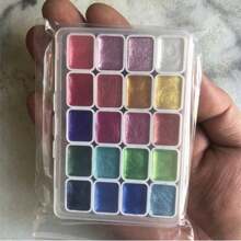 1盒60/20色调色盘水彩金属颜料套装，含云母粉闪光水彩颜料、纯色颜料盒和珠光水彩颜料，适用于水彩画、中国画、美甲、书法、花艺包装、陶艺等。 - 白色 - 查看 4