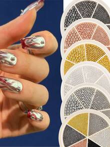 6 合 1 混合金属珠套装，用于美甲装饰，金色银白色美甲金属迷你珠，指甲鱼子酱珠 0.8-1.5 毫米 3D 设计珠宝，适用于指甲 DIY 装饰配件 6 种尺寸 - 彩色 - 查看 2