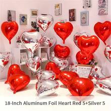 18 Inch Heart-Shaped Balloons, 45.72 Cm Red Heart-Shaped Balloons, And Red Silver Heart-Shaped Polyester Aluminum Foil Balloons Are Perfect For Decorating Weddings, Engagements, Anniversaries, Mother's Day, Birthday Parties, And Romantic Valentine's Day Parties