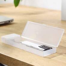 Estuche para lápices translúcido y esmerilado, Tallas S/M/L, caja de plástico sencilla para bolígrafos, estuche de papelería multifuncional organizador de almacenamiento - Transparente - Ver 11