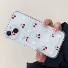 Funda para teléfono 1 funda para tarjeta transparente con flor blanca, funda para tarjeta, funda para mano 15 14 13 12 11, colocación de tarjeta con orificio fino - Blanco - Ver 3