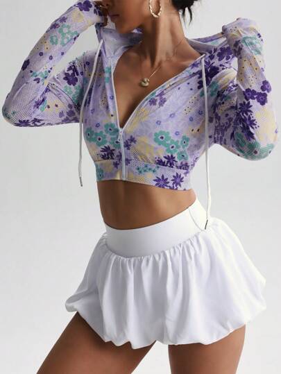 Women's Fashion Printed Comfortable Hooded Zip-Up Long Sleeve Knit Sports Jacket