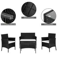 Conjunto de conversación para exteriores de 4 piezas de ratán negro con cojines, conjunto de conversación para patio, conjunto de sofá de ratán para jardín, terraza - D - Ver 7