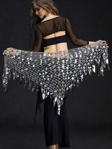 1 件女士舞蹈训练腰带闪光硬币腰带钩针编织网眼亮片阿根廷三角披肩肚皮舞臀部围巾 - 彩色 - 查看 19