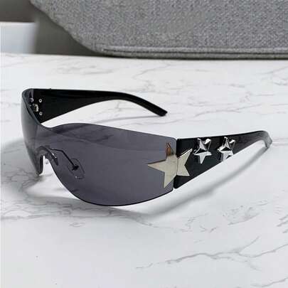 Frameless Jumpsuit Y2K Metal Pentagram Unisex Fashion Fashion Glasses With Concave Decorative Lenses