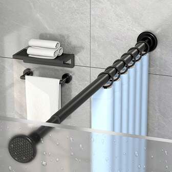 免打孔浴帘杆，拼接伸缩一体设计，不锈钢窗帘，浴帘挂杆 | 适用多种场景 | 免打孔安装 | 自由组合搭配 | 简约现代风格