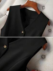 女士休闲轻便单排扣无袖西装外套，适合春夏季